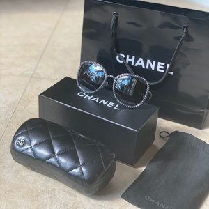 SOLD Chanel Square Sunglasses with Faux Pearls